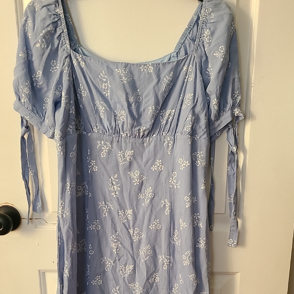 Altar'd State Periwinkle Floral Puff Sleeve Empire Waist Mini Dress